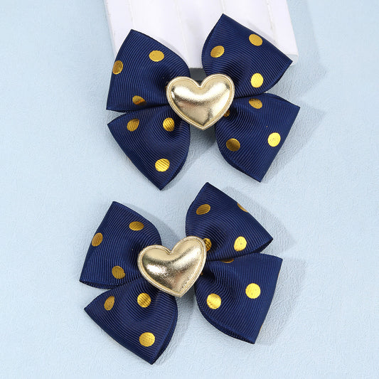 Blue Gold Heart Bows Set of 2 - Twisty Locks - Kids and Women Hair Accessories, Fashion Clothing and Jewellery India