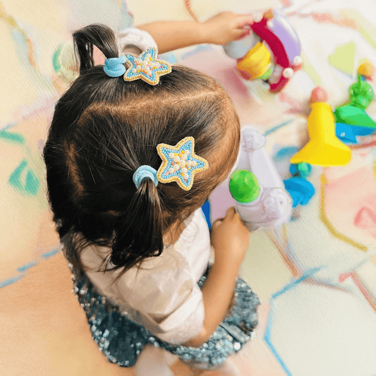 Blue Stars Embroidered Hair Clips Set - Twisty Locks - Kids and Women Hair Accessories, Fashion Clothing and Jewellery India