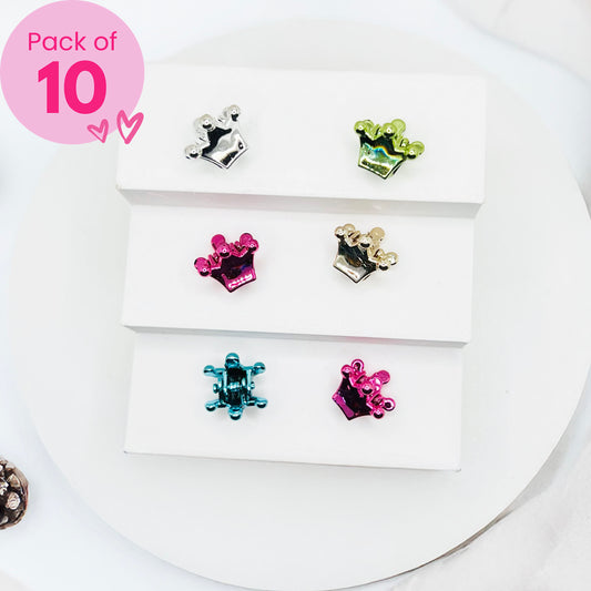 Crown Mini Claw Clips - Set of 10 - Twisty Locks - Kids and Women Hair Accessories, Fashion Clothing and Jewellery India