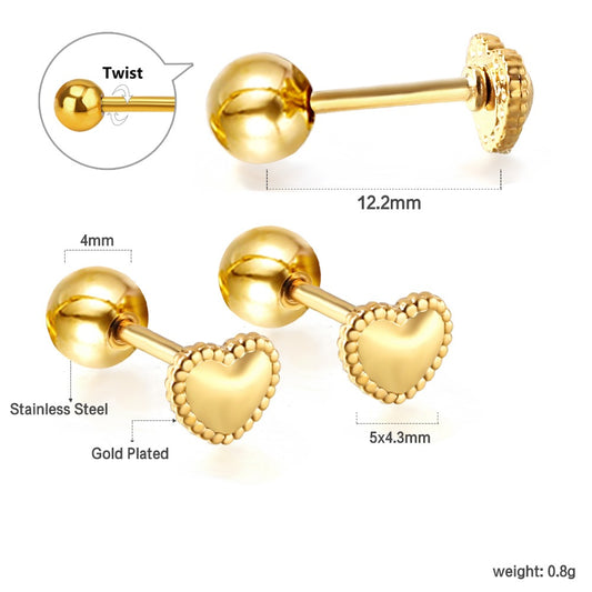 Cute Hearts 18K Gold Plated Children's Earrings - Twisty Locks - Kids and Women Hair Accessories, Fashion Clothing and Jewellery India