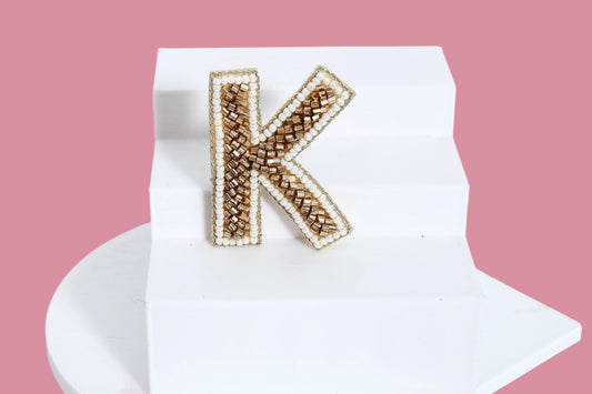 Gold Embroidered Alphabet Clip - Twisty Locks - Kids and Women Hair Accessories, Fashion Clothing and Jewellery India