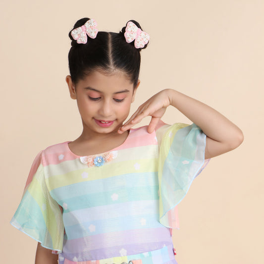 Pink Bows Embroidered Hair Clips Set - Twisty Locks - Kids and Women Hair Accessories, Fashion Clothing and Jewellery India