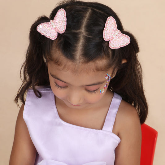 Pink Butterfly Embroidered Hair Clips Set - Twisty Locks - Kids and Women Hair Accessories, Fashion Clothing and Jewellery India