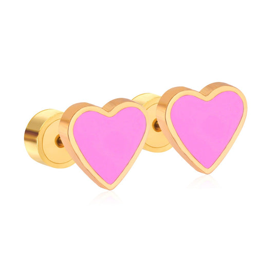 Pink Heart 18K Gold Plated Children's Earrings - Twisty Locks - Kids and Women Hair Accessories, Fashion Clothing and Jewellery India