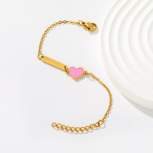 Pink Heart Customised 18K Gold Plated Children's Bracelet | Custom Engraving - Twisty Locks - Kids and Women Hair Accessories, Fashion Clothing and Jewellery India