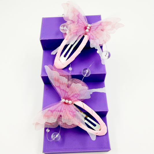 Pink Organza Butterfly Tic Tac Clips - Twisty Locks - Kids and Women Hair Accessories, Fashion Clothing and Jewellery India
