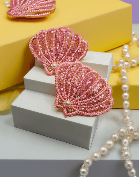 Pink Seashell Embroidered Hair Clips Set - Twisty Locks - Kids and Women Hair Accessories, Fashion Clothing and Jewellery India