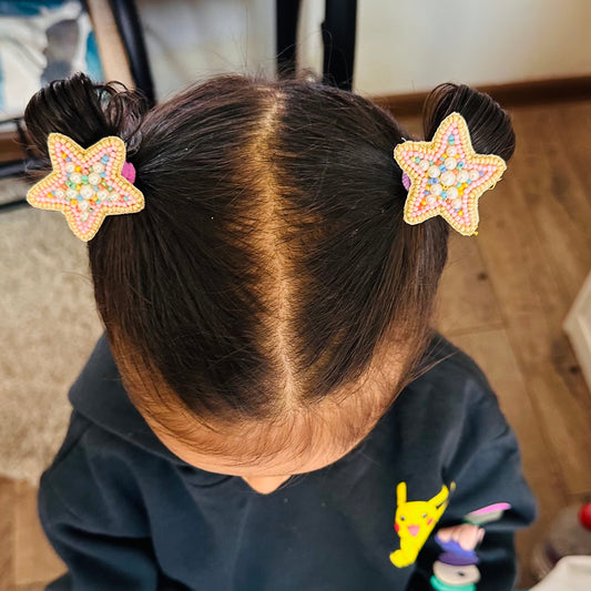 Pink Stars Embroidered Hair Clips Set - Twisty Locks - Kids and Women Hair Accessories, Fashion Clothing and Jewellery India