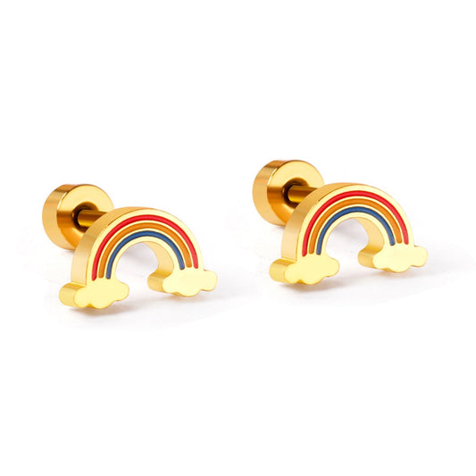 Rainbow Cloud 18K Gold Plated Children's Earrings - Twisty Locks - Kids and Women Hair Accessories, Fashion Clothing and Jewellery India