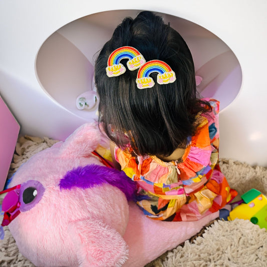 Rainbow Embroidered Hair Clips Set - Twisty Locks - Kids and Women Hair Accessories, Fashion Clothing and Jewellery India