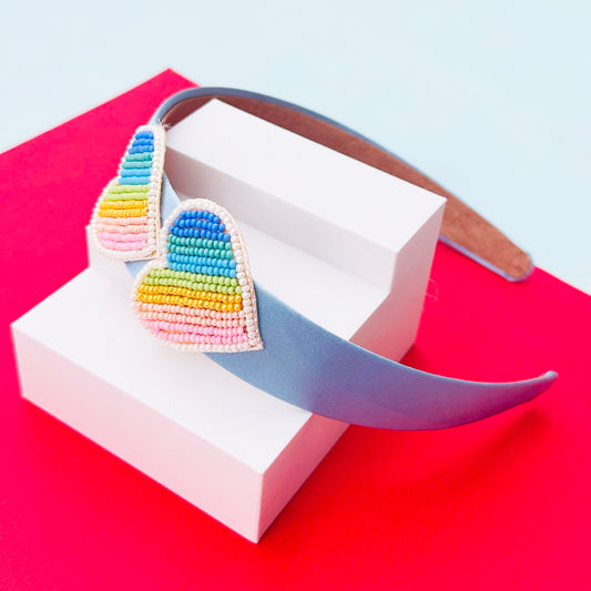 Rainbow Hearts Blue Hairband - Twisty Locks - Kids and Women Hair Accessories, Fashion Clothing and Jewellery India