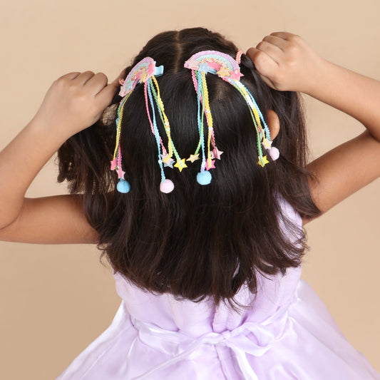 Rainbow Sequin Tail Clips- Set of 2 - Twisty Locks - Kids and Women Hair Accessories, Fashion Clothing and Jewellery India