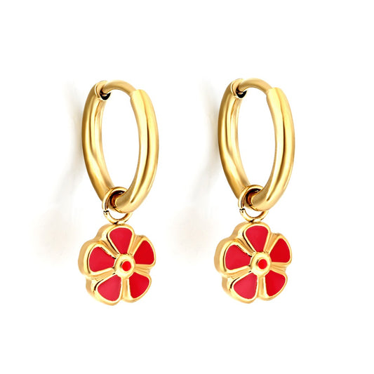 Red Flower Hoops 18K Gold Plated Children's Earrings - Twisty Locks - Kids and Women Hair Accessories, Fashion Clothing and Jewellery India