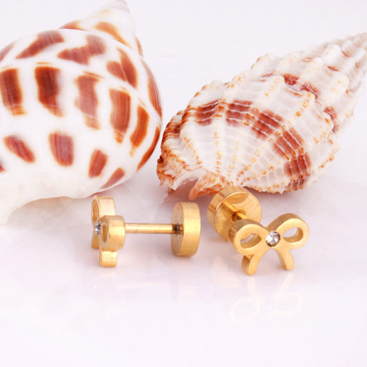 Sparkle Bow 18K Gold Plated Children's Earrings - Twisty Locks - Kids and Women Hair Accessories, Fashion Clothing and Jewellery India