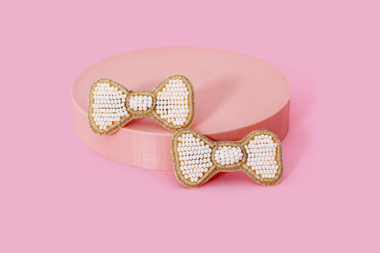 White Bow Embroidered Clips Set - Twisty Locks - Kids and Women Hair Accessories, Fashion Clothing and Jewellery India