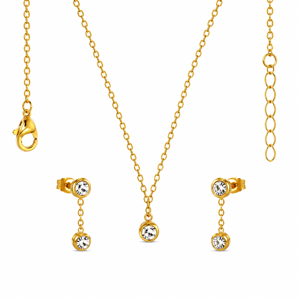 Double Bezel CZ Drop 18K Gold-Plated Jewellery Set (3 Pcs)