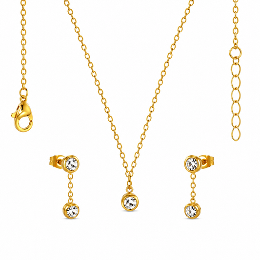 Double Bezel CZ Drop 18K Gold-Plated Jewellery Set (3 Pcs)