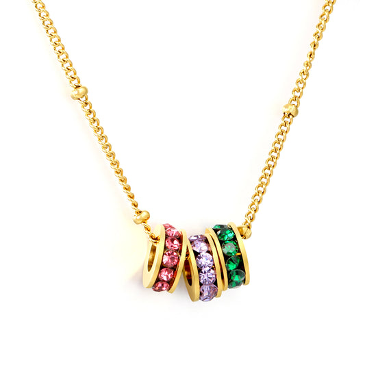 Rainbow Ring Stack CZ 18K Gold-Plated Necklace
