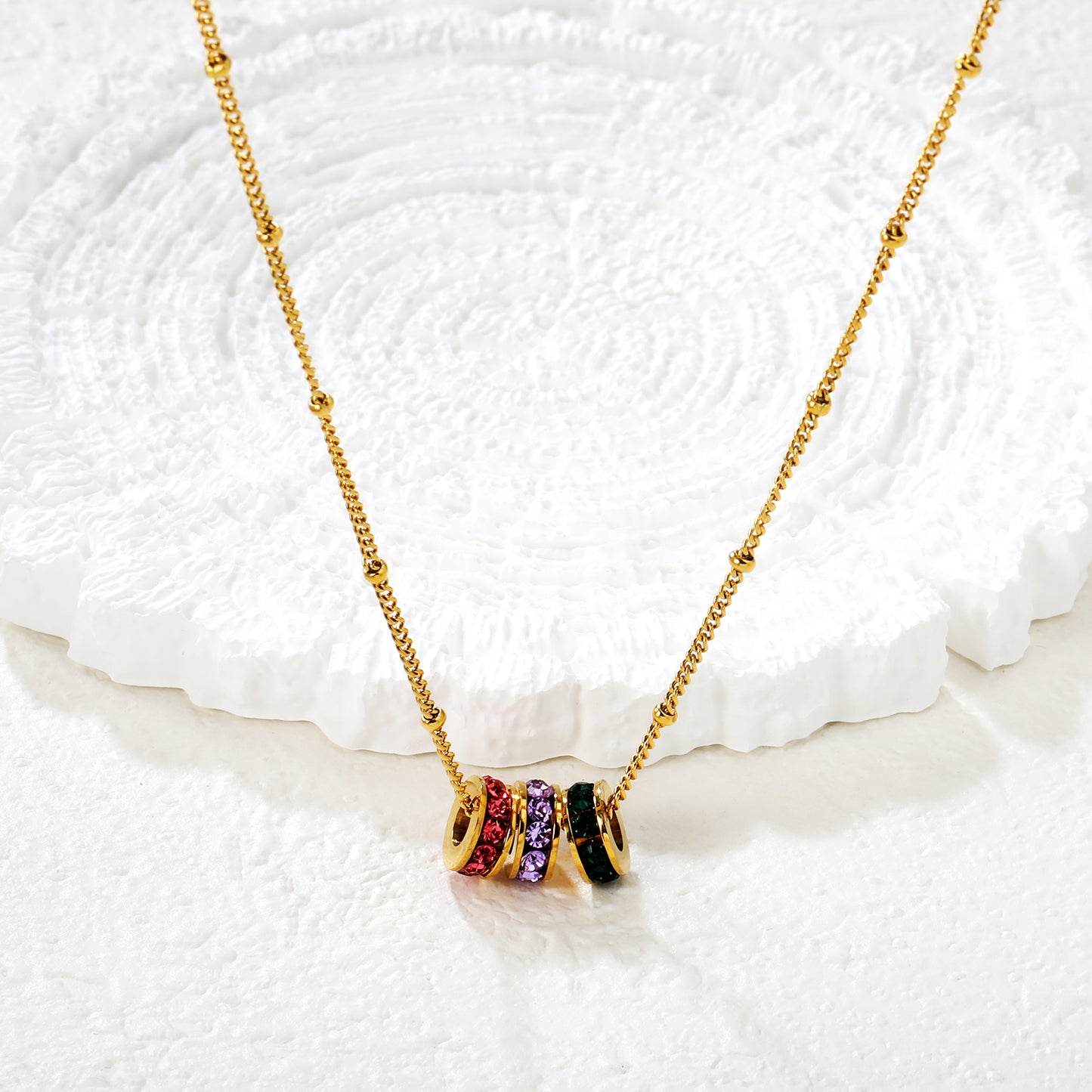 Rainbow Ring Stack CZ 18K Gold-Plated Necklace