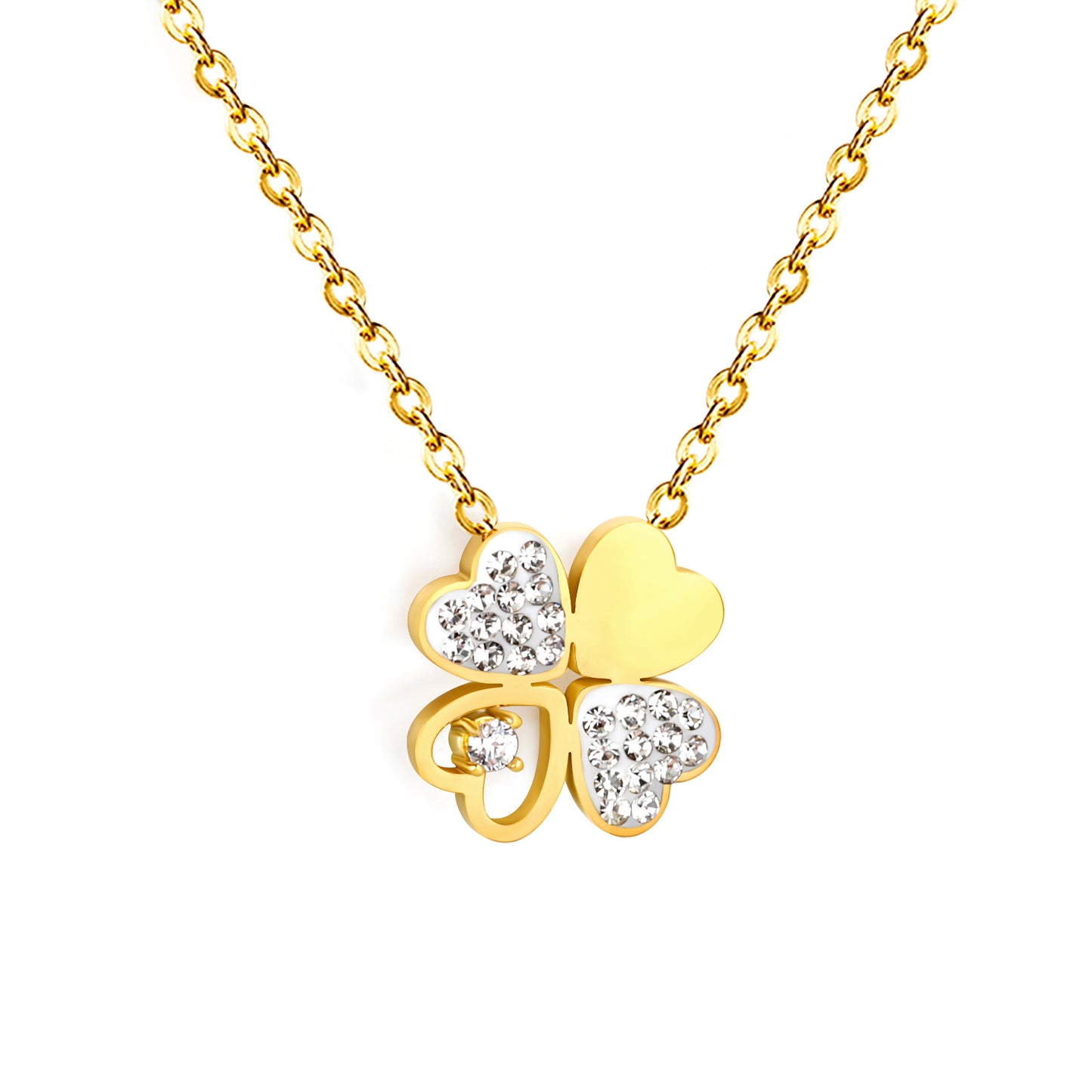 Four-Leaf Heart CZ 18K Gold-Plated Necklace