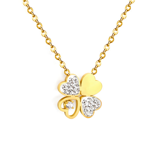 Four-Leaf Heart CZ 18K Gold-Plated Necklace