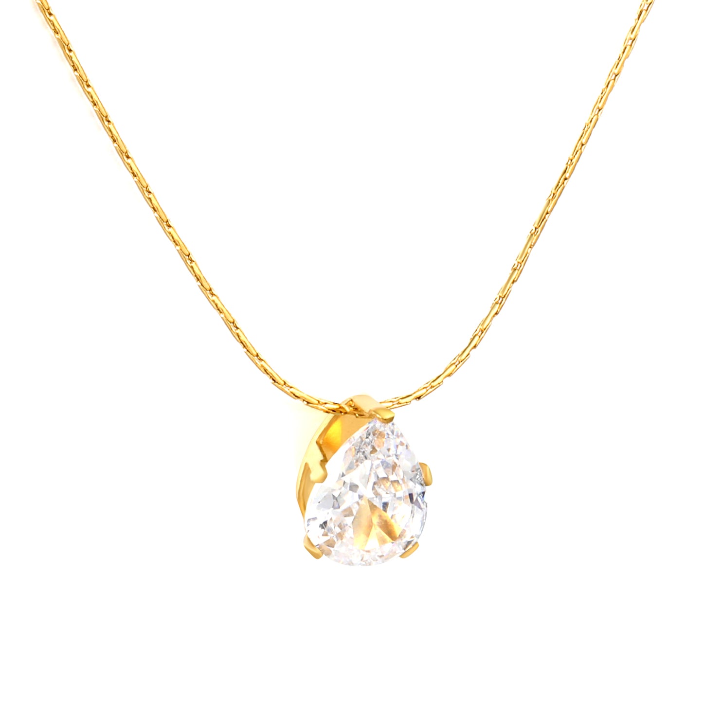 Pear CZ Solitaire 18K Gold-Plated Necklace