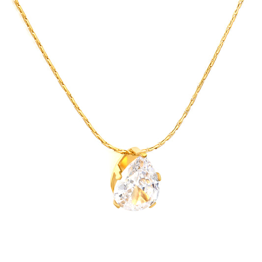 Pear CZ Solitaire 18K Gold-Plated Necklace