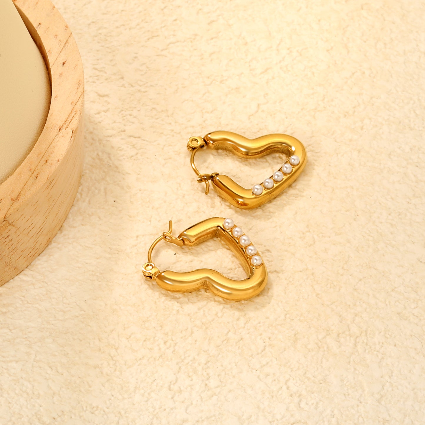 Heart Hoop Pearl 18K Gold-Plated Earrings