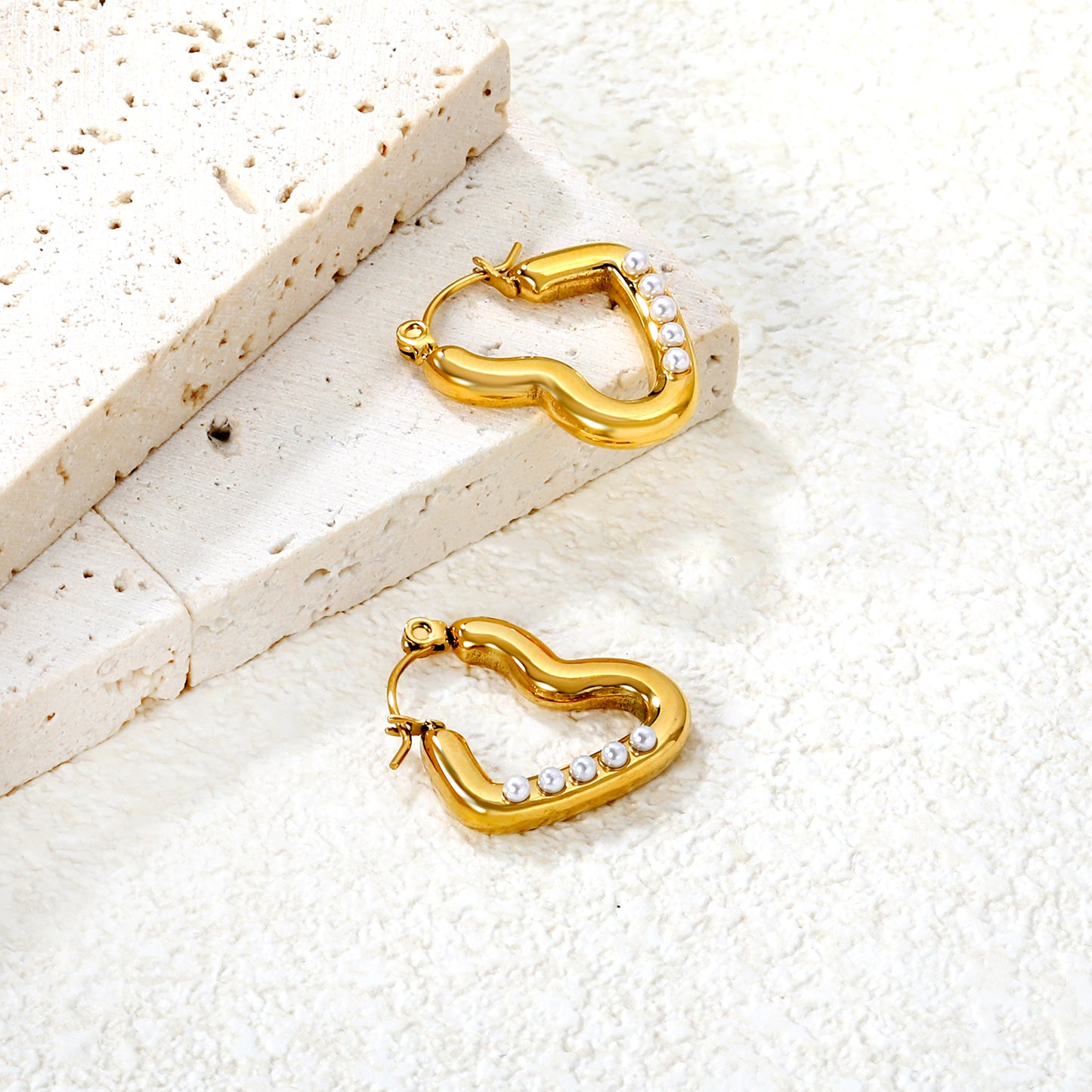 Heart Hoop Pearl 18K Gold-Plated Earrings