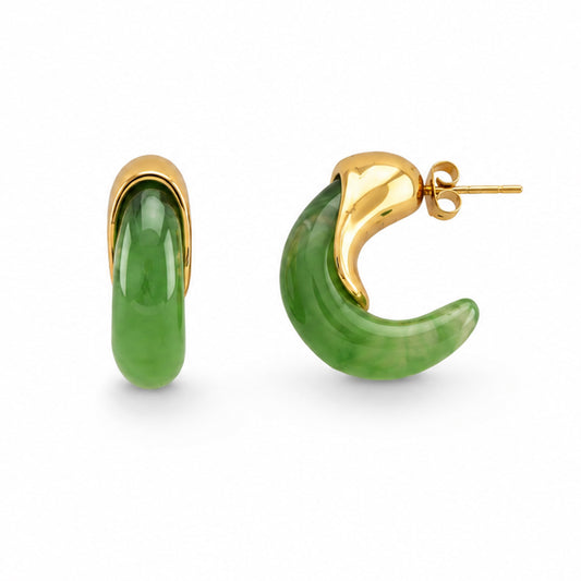 Jade Crescent Hoop 18K Gold-Plated Earrings