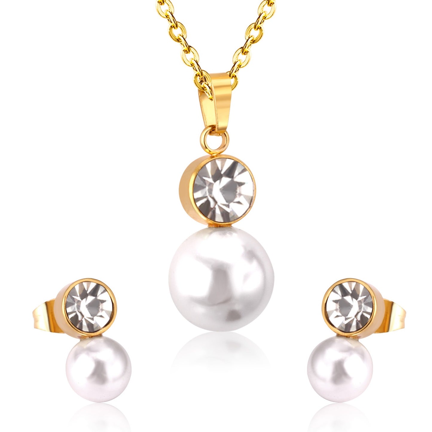 Pearl & CZ Drop 18K Gold-Plated Jewellery Set (3 Pcs)