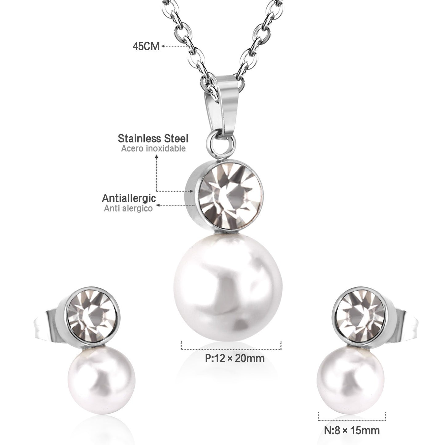 Pearl & Crystal Drop Jewellery Set (3 Pcs)