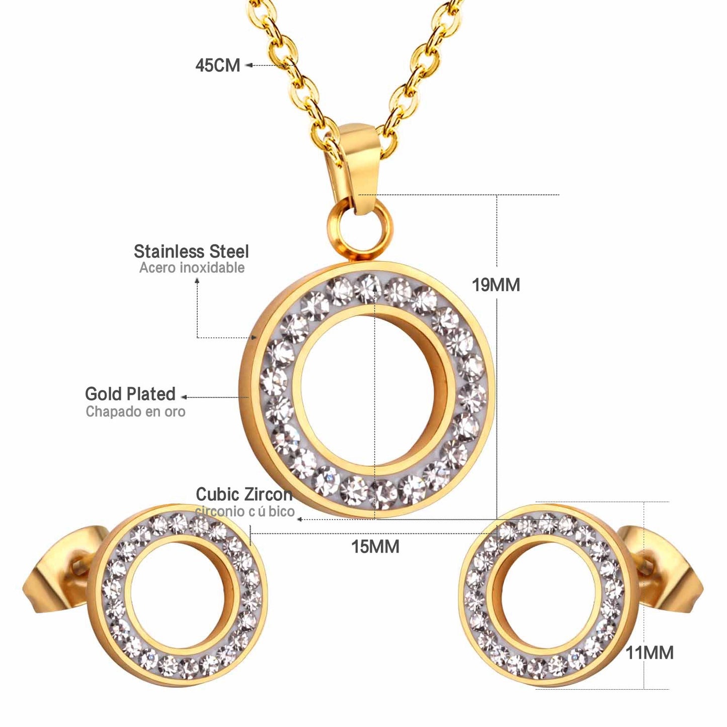 Crystal Halo Circle 18K Gold-Plated Jewellery Set (3 Pcs)