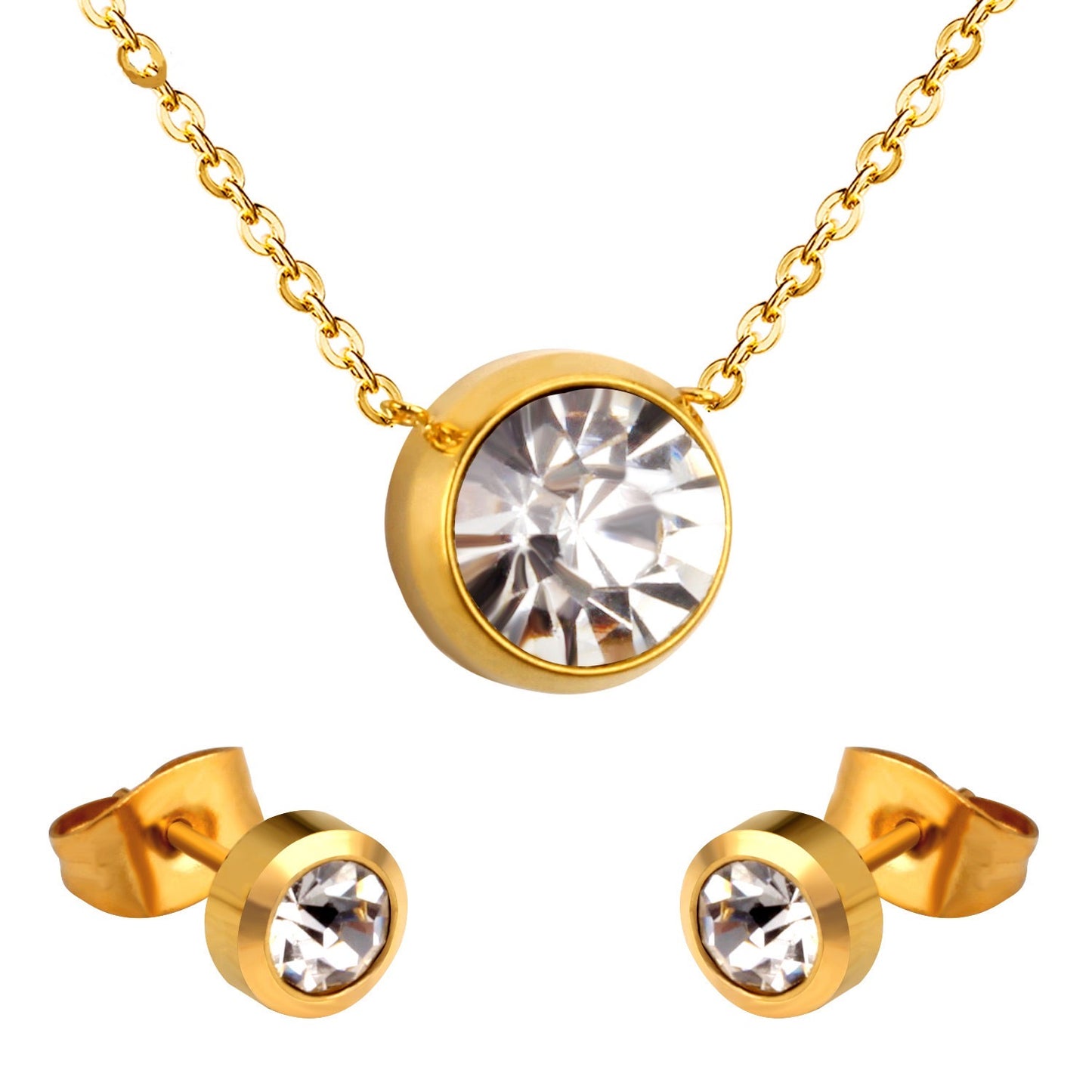 Solitaire Bezel CZ 18K Gold-Plated Jewellery Set (3 Pcs)