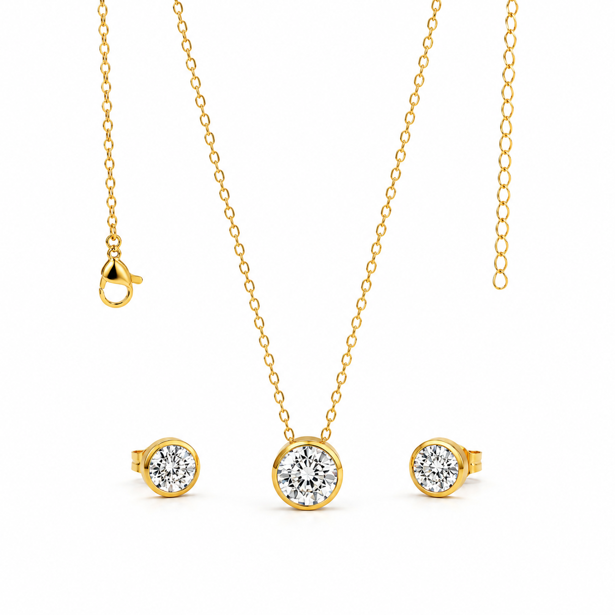 Solitaire Bezel CZ 18K Gold-Plated Jewellery Set (3 Pcs)