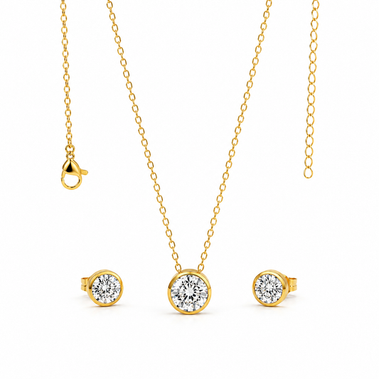 Solitaire Bezel CZ 18K Gold-Plated Jewellery Set (3 Pcs)