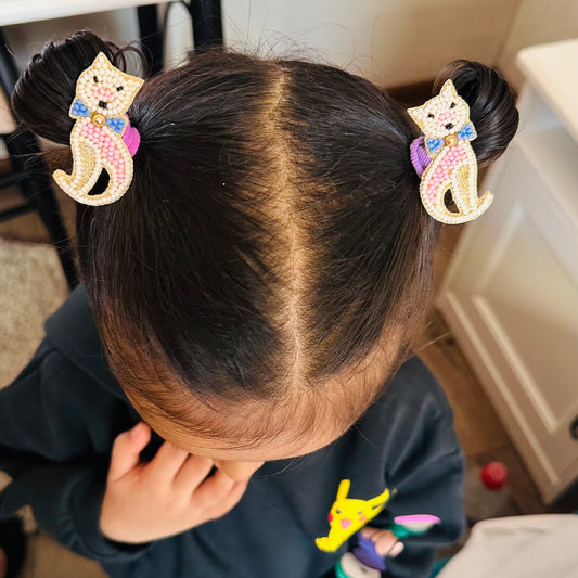 Cat Embroidered Hair Clips Set - Twisty Locks  - Kids and Women Hair Accessories, Fashion Clothing and Jewellery India