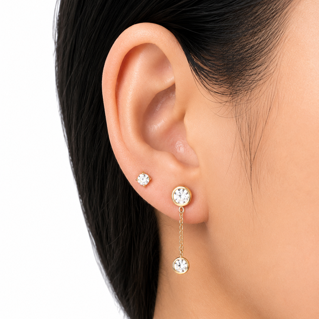 Double Bezel CZ Drop 18K Gold-Plated Jewellery Set (3 Pcs)