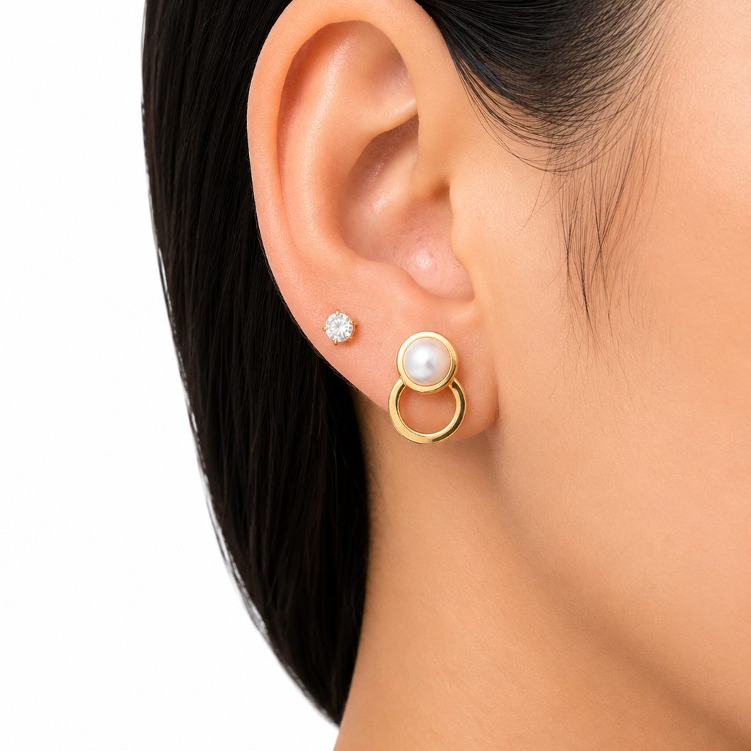 Pearl & Circle Drop 18K Gold-Plated Jewellery Set (3 Pcs)