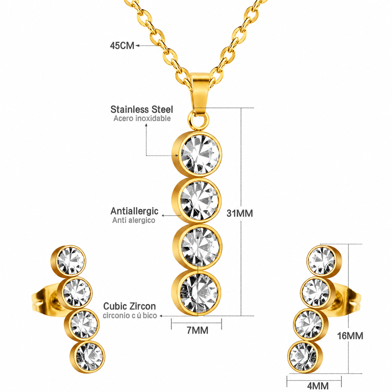 Crystal Stack Drop 18K Plated Jewellery Set (3 Pcs)