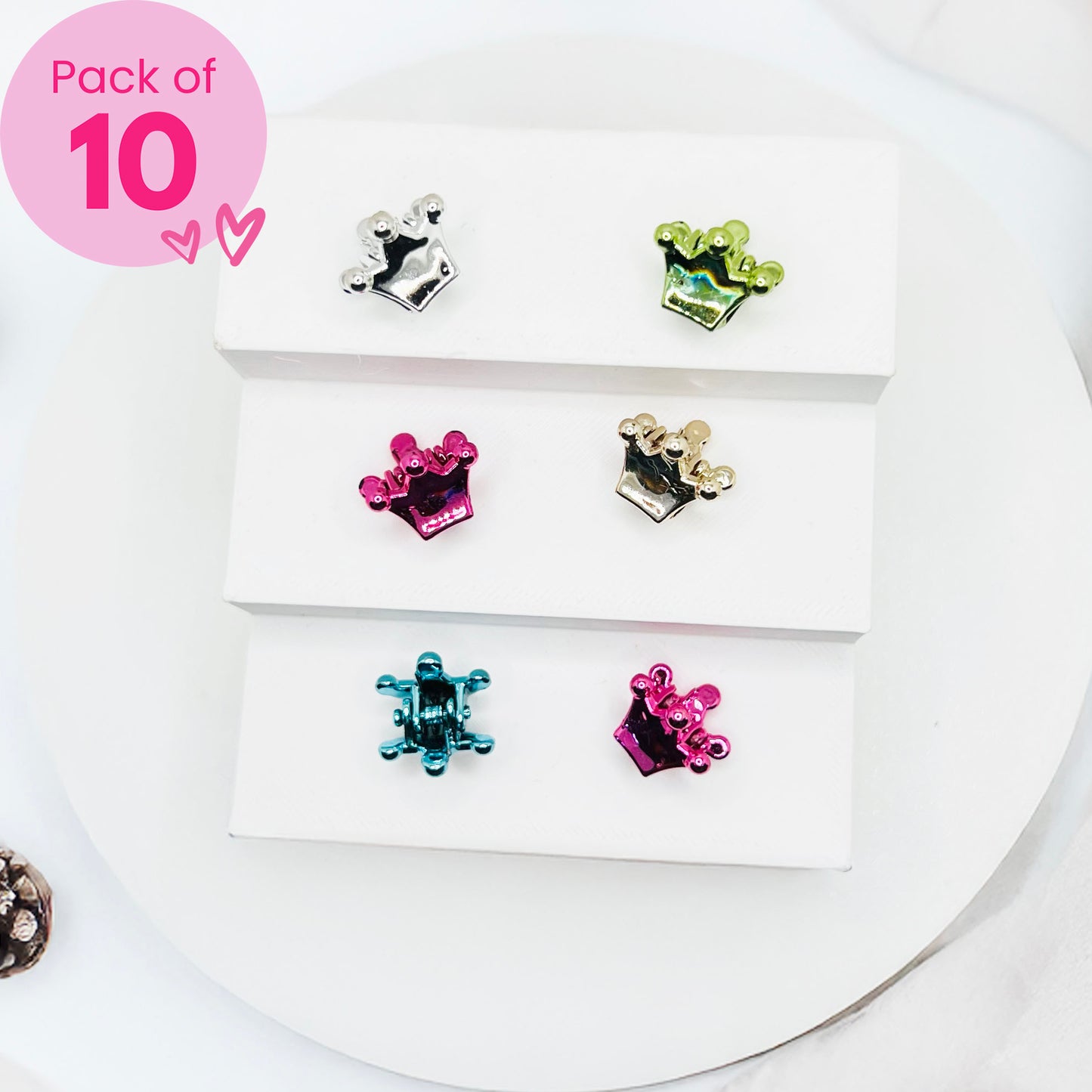 Crown Mini Claw Clips - Set of 10 - Twisty Locks  - Kids and Women Hair Accessories, Fashion Clothing and Jewellery India