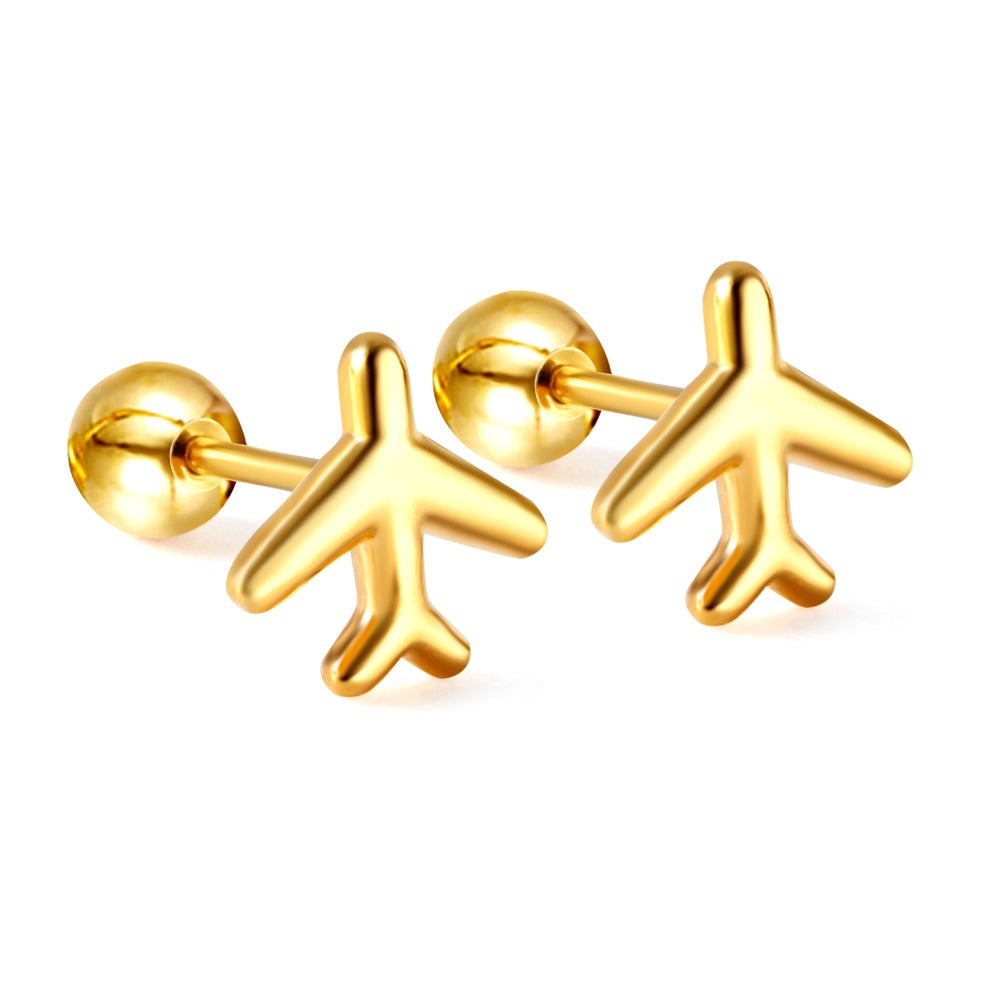 Cute Airplane 18K Gold Plated Children's Earrings - Twisty Locks  - Kids and Women Hair Accessories, Fashion Clothing and Jewellery India