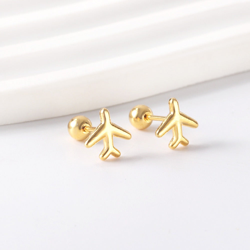 Cute Airplane 18K Gold Plated Children's Earrings - Twisty Locks  - Kids and Women Hair Accessories, Fashion Clothing and Jewellery India