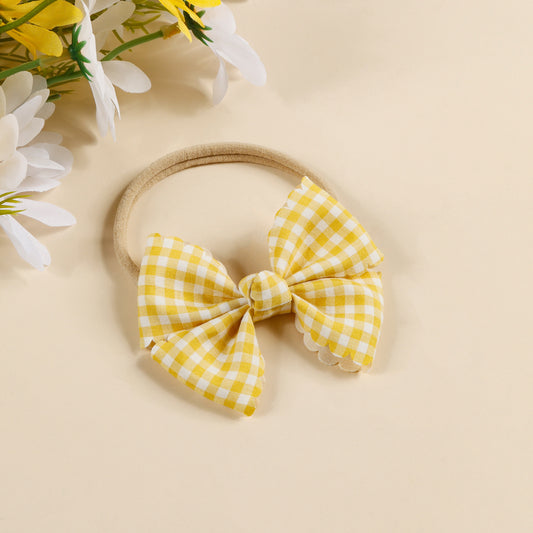 Gingham Bow Baby Yellow Headband – Soft & Sweet - Twisty Locks  - Kids and Women Hair Accessories, Fashion Clothing and Jewellery India