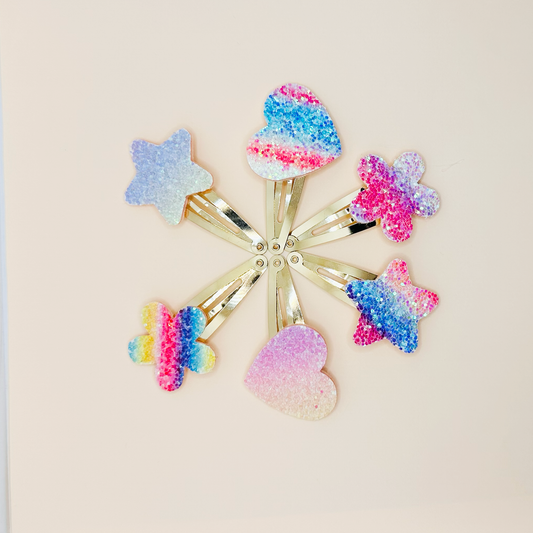 Glitter Sparkle Tic Tac Snap Pins - Set of 6 - Twisty Locks  - Kids and Women Hair Accessories, Fashion Clothing and Jewellery India