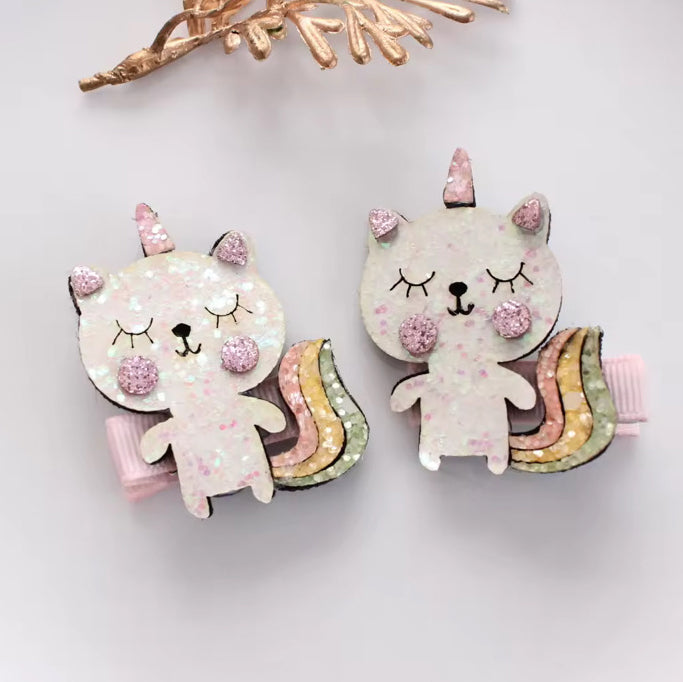 Kitty Unicorn Clips - Set of 2 - Twisty Locks  - Kids and Women Hair Accessories, Fashion Clothing and Jewellery India