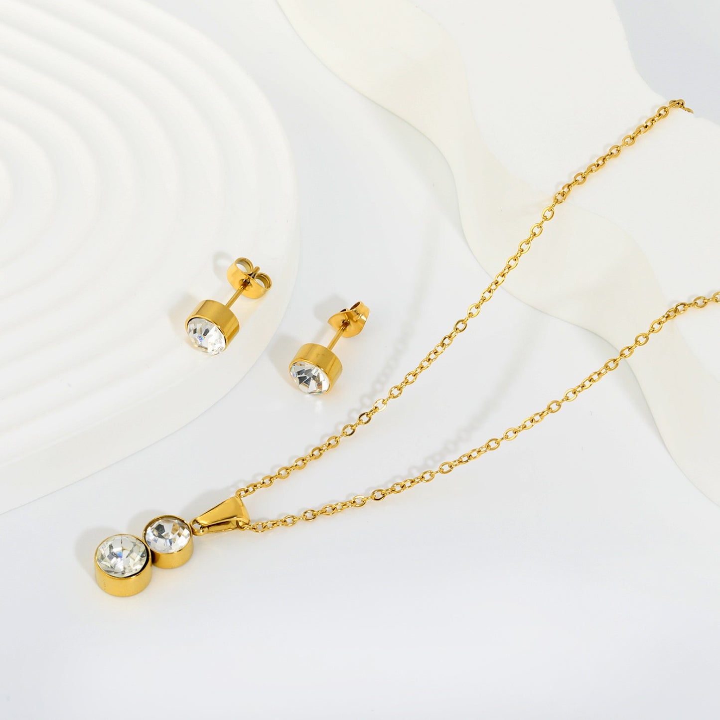 Twin CZ Drop 18K Gold-Plated Jewellery Set (3 Pcs)