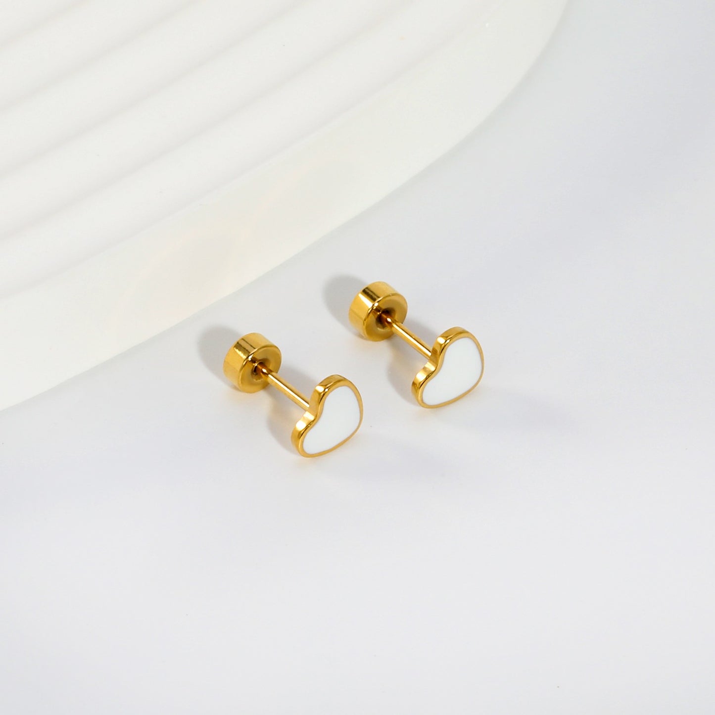 White Heart 18K Gold Plated Children's Earrings