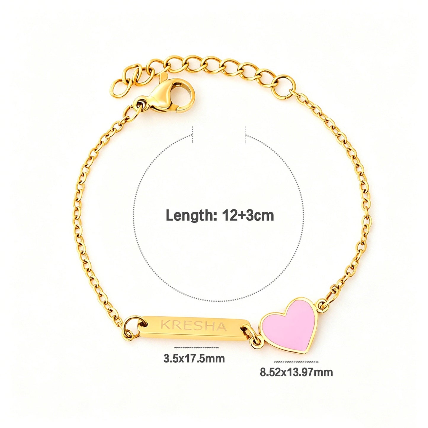 Pink Heart Customised 18K Gold Plated Children's Bracelet | Custom Engraving - Twisty Locks  - Kids and Women Hair Accessories, Fashion Clothing and Jewellery India