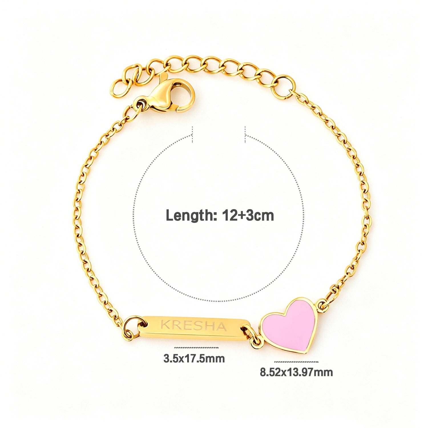 Pink Heart Customised 18K Gold Plated Children's Bracelet | Custom Engraving - Twisty Locks  - Kids and Women Hair Accessories, Fashion Clothing and Jewellery India